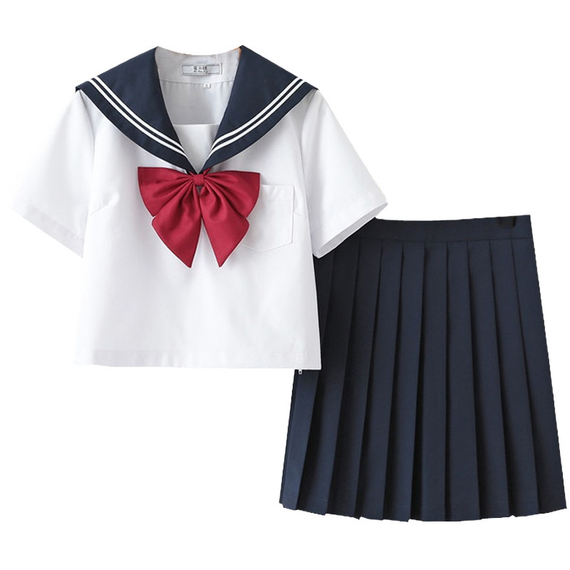 现货学院风jk制服日系白二本绀领甜美少女基础款水手服百褶裙套装