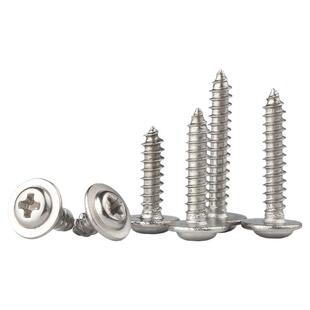 304不锈钢十字圆头带垫自攻螺丝铁镀镍大扁头自攻丝带介木螺钉PWA