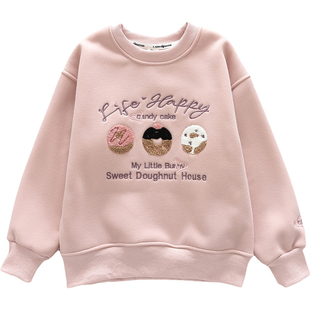 洋气童装2026秋冬款儿童女童圆领加绒卫衣宝宝中大童薄绒保暖上衣