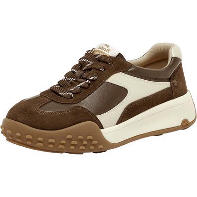 Bata休闲鞋女2025秋季商场新款牛剖皮羊皮厚底通勤运动鞋AZI21CM5