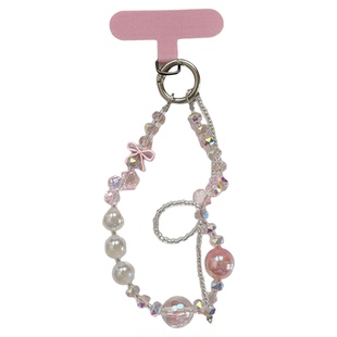 jze超好看水晶串珠蝴蝶结手机链挂饰手工串珠手腕链条ccd相机包包钥匙腕带防丢挂件挂链爆款女高档精致手链壳