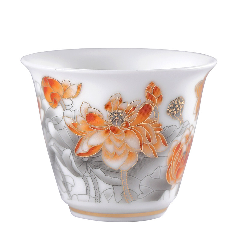 青花彤彩绘羊脂玉瓷中式功夫茶杯