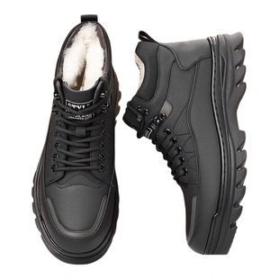 花花公子男款冬季加绒保暖高帮休闲鞋棉鞋加厚羊毛防滑棉皮鞋