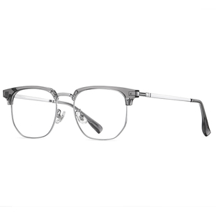 椰子灰半框眼镜男款近视超轻钛材防蓝光可配度数斯文大脸变色镜框
