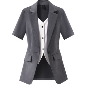 XZ230-短袖薄款西装外套大码女装胖MM假两件西服工作服职业套装