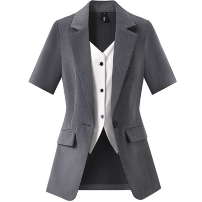 XZ230-短袖薄款西装外套大码女装胖MM假两件西服工作服职业套装