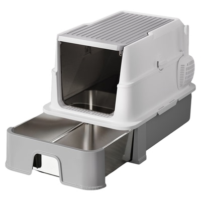 不锈钢抽屉+掀盖全封闭猫砂盆