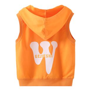 儿童春秋纯棉休闲连帽加绒马甲男童女宝宝时尚休闲潮流字母坎肩帅