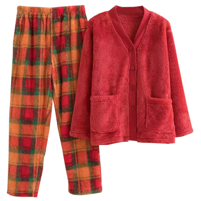 女法兰绒V领睡衣家居服