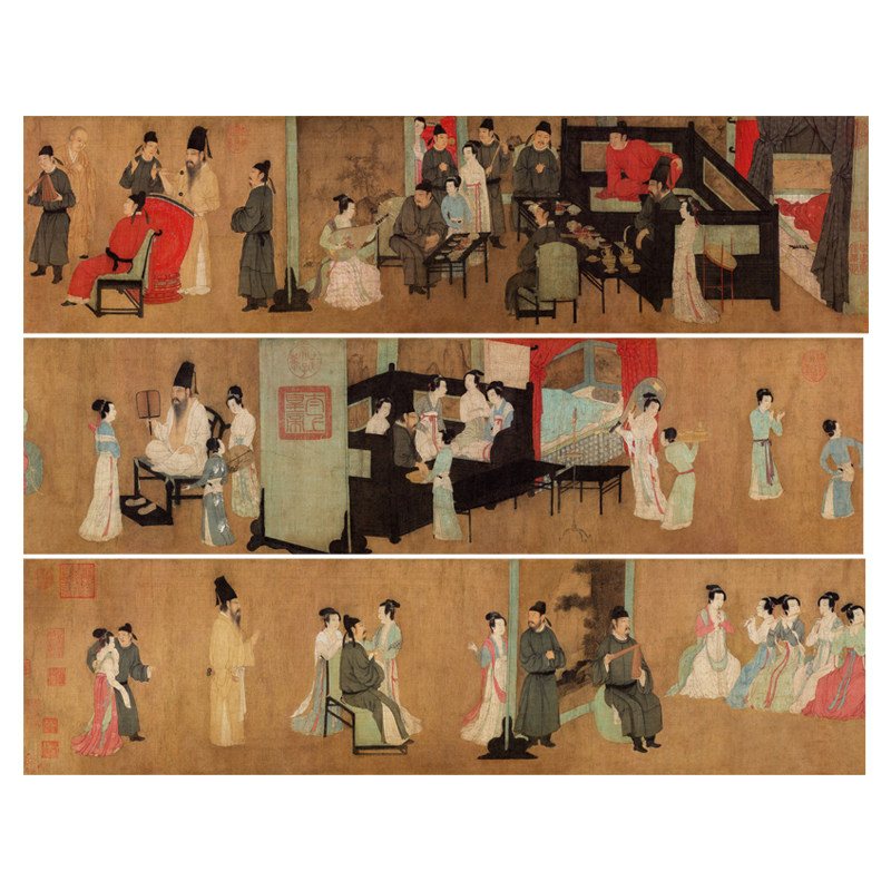顾闳中韩熙载夜宴图高清微喷五代人物画临摹绢布画稿工笔重彩人物