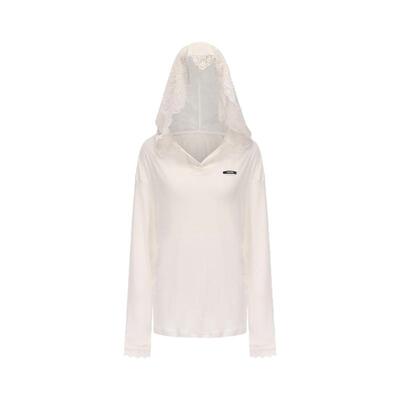 白色超大蕾丝帽子超薄羊毛卫衣