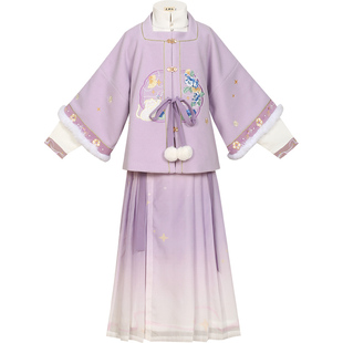 花朝记秋光乐园·小星露 汉服原创设计童装汉服毛呢猫咪毛呢半袖