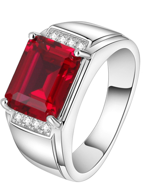 925银男士红宝石镶钻戒指刻字