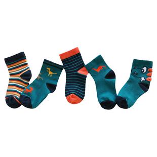 恐龙男童中筒袜子纯棉秋冬卡通童袜全棉中大童儿童宝宝足球袜运动