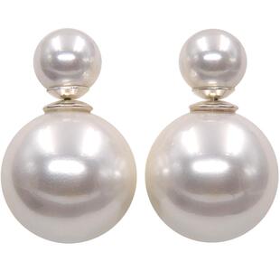 925纯银双面珍珠耳钉女气质百搭耳饰网红前后两戴大小耳环高级感