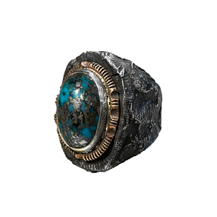 跋折罗VAJRA原创《顽石》手工纯银戒指 美国银斑松石铜丝粗犷复古