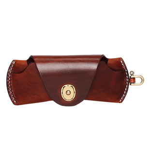 美式复古 植鞣牛皮眼镜盒男便携挂绳真皮近视镜墨镜收纳盒太阳镜