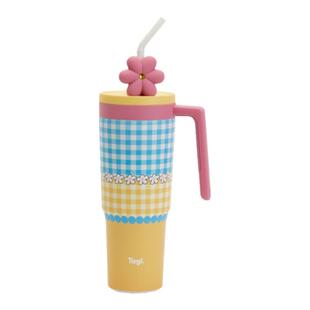 Tagi. 怦怦花田吨吨杯大容量车载保温杯冰霸杯吸管杯不锈钢水杯