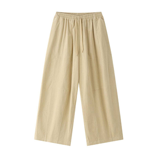 ManMans杏色灯芯绒拼接弯刀休闲裤秋季新款日系时髦宽松长裤女