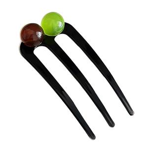 新中式三齿圆珠U型簪子发簪女2025新款高级感后脑勺盘发神器发饰