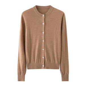 扬子纱精纺羊毛衫一线成衣极简风圆领针织开衫女薄款外套2025新款