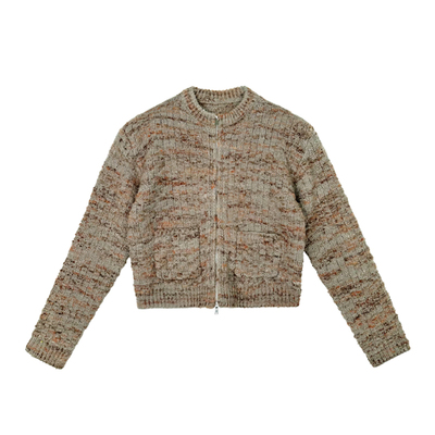 羊毛混纺开衫毛衣外套撞色双头