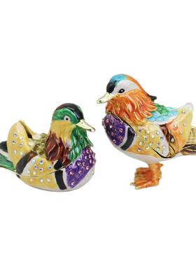 合金鸳鸯首饰盒摆件新婚礼物百年好合婚房客厅卧室珐琅彩装饰品