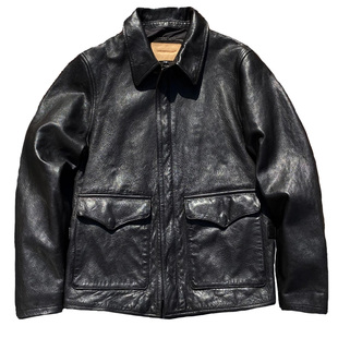 美式复古老炮植鞣山羊皮皮衣男士大码真皮外套夺宝奇兵翻领皮夹克
