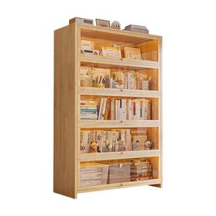 实木书柜落地展示储物柜学生靠墙置物架多层收纳柜子防尘带门书架