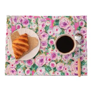 油彩花锦纯棉餐垫艺术餐垫2025新款家用餐桌隔热垫防烫玫瑰花餐垫
