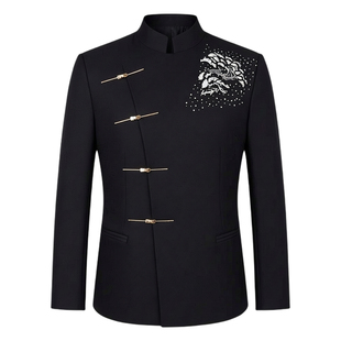 芭芃男士高端中山装中国风立领盘扣主持人礼服舞台大合唱演出服男