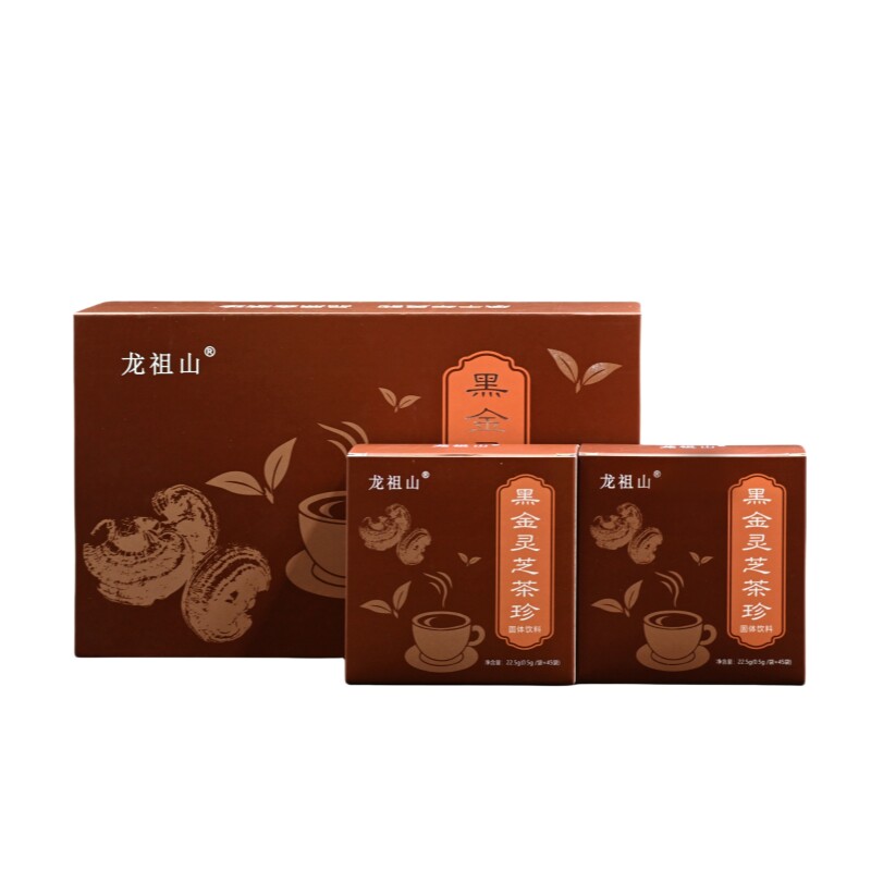龙祖山牌黑金灵芝茶珍固体饮料冲泡黑茶紫芝提取物袋装便携装冲饮