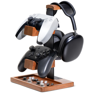 埃普桌面耳机支架实木手柄耳机支架二合一电竞游戏头戴式架子耳挂托架挂架多功能收纳木质展示架