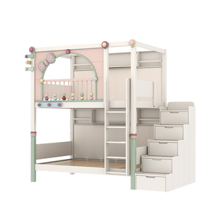 ABC魔仙堡儿童实木床公主风树屋床新款粉色系上下床主卧室双层床