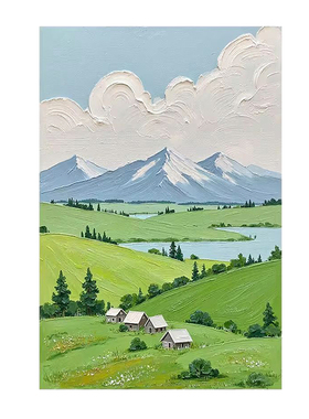 可班手绘油画厚肌理云朵山川壁画