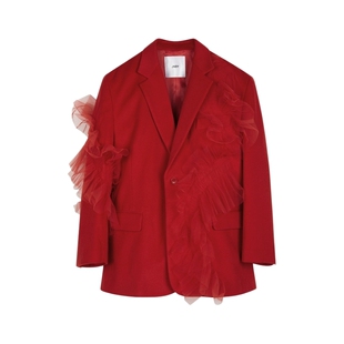 JNBY/江南布衣秋冬毛呢西服外套网纱拼接羊绒双面呢上衣5NB715610