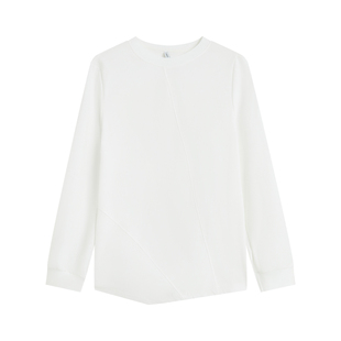 SANI基础百搭2026秋季舒适不规则下摆圆领T恤净色休闲长袖卫衣女