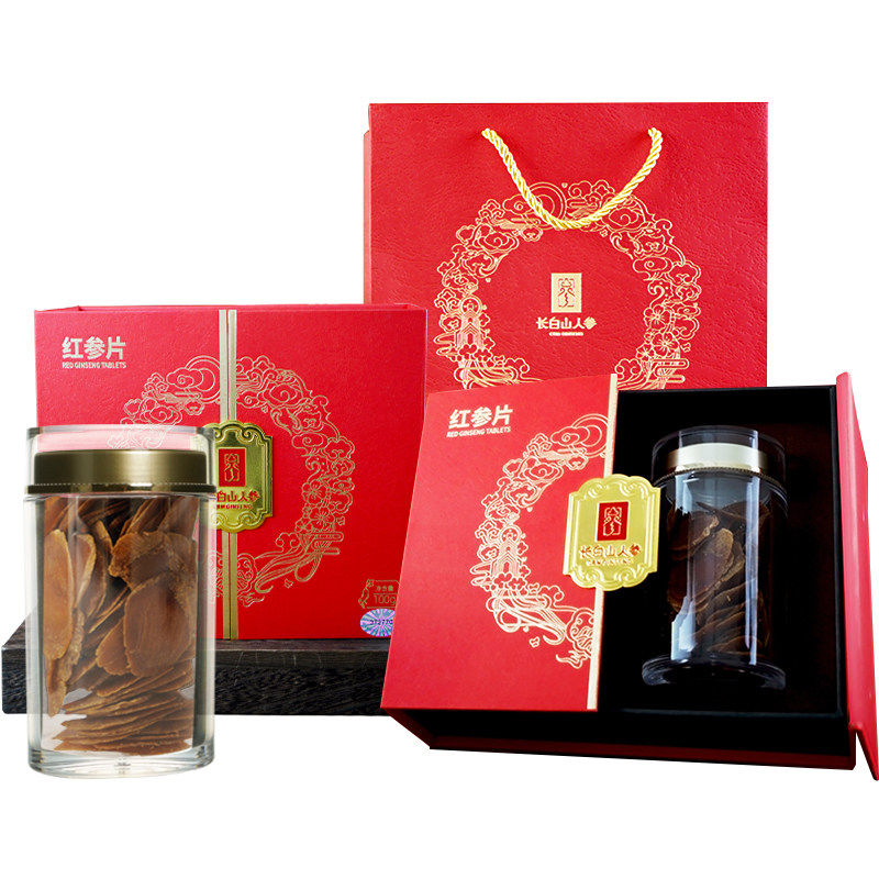 长白山人参红参片100克盒装约2.0-4.0cm大片纯正高丽参高颜值礼盒