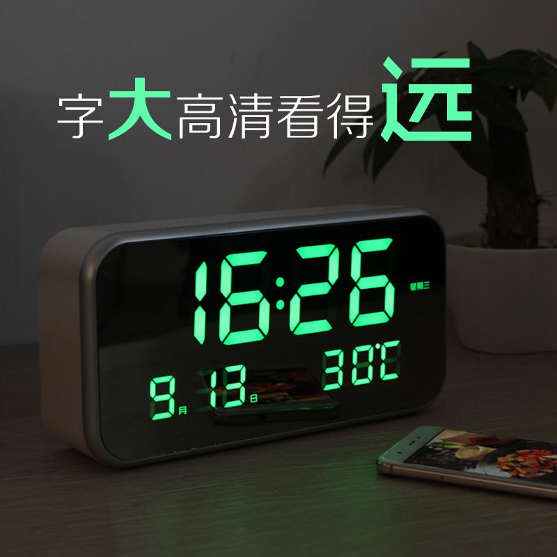 简约家用客厅时钟电子数字时尚台钟表音乐闹钟静音LED夜光万年历
