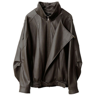 CHICCLO 2025秋季新款重工复古中性立领机车皮衣外套PU夹克上衣女