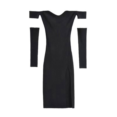 欧美性感抹胸弹力包臀针织侧开叉