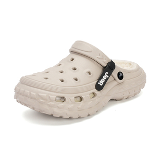 JEEP/吉普洞洞鞋男款冬季新款加绒棉鞋防滑拖鞋软底保暖棉拖男士