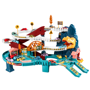 恐龙盘山公路轨道车玩具轨道滑行停车场儿童闯关大冒险汽车益智