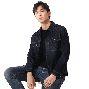 【丹宁满印】古鲨蓝色印花牛仔夹克男潮流时尚百搭休闲外套2026春