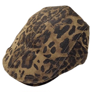 豹纹贝雷帽美式复古辣妹蓓蕾帽早春女士户外百搭显脸小报童前进帽