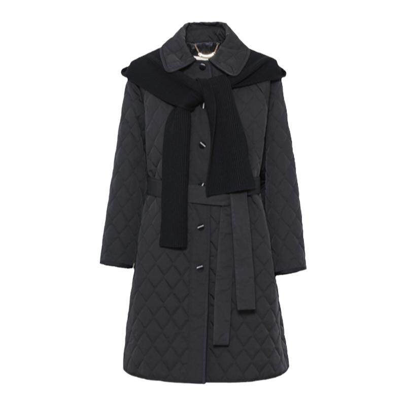 冬季女装黑色菱格保暖百搭棉服