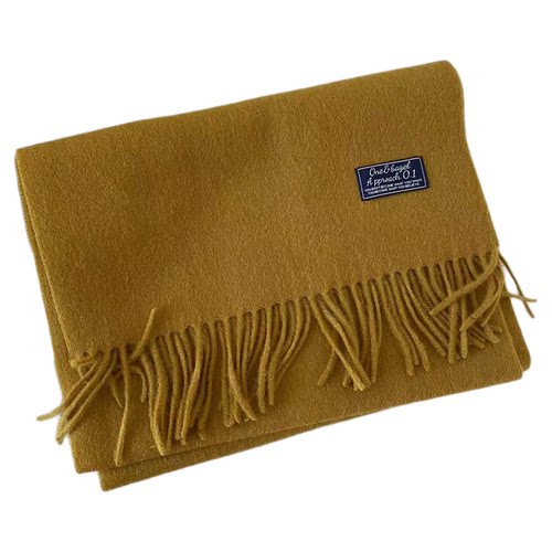 KWAN韩国ins芥末黄纯羊毛围巾女秋冬高级感针织流苏围脖百搭披肩