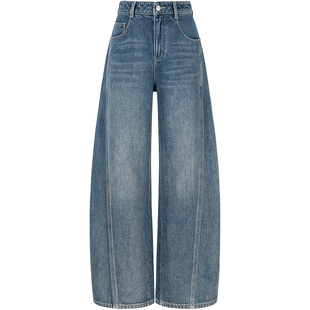 【100%棉】衣香丽影弯刀牛仔裤女2025年冬装新款宽松直筒烫钻裤子