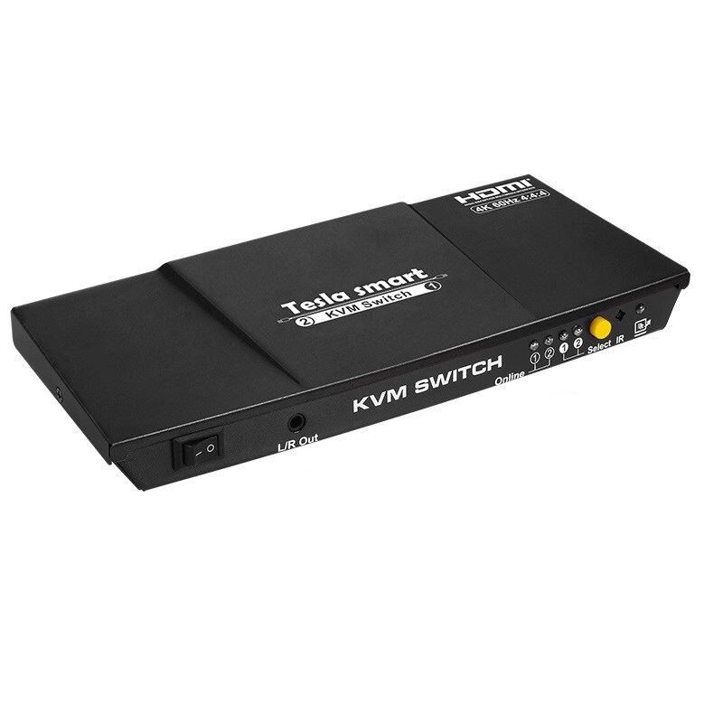 TESmart碲视2进1出KVM切换器Hdmi二进一出4K@60HZ高清分辨率一套键鼠控制两台电脑共用一个显示器独立音频