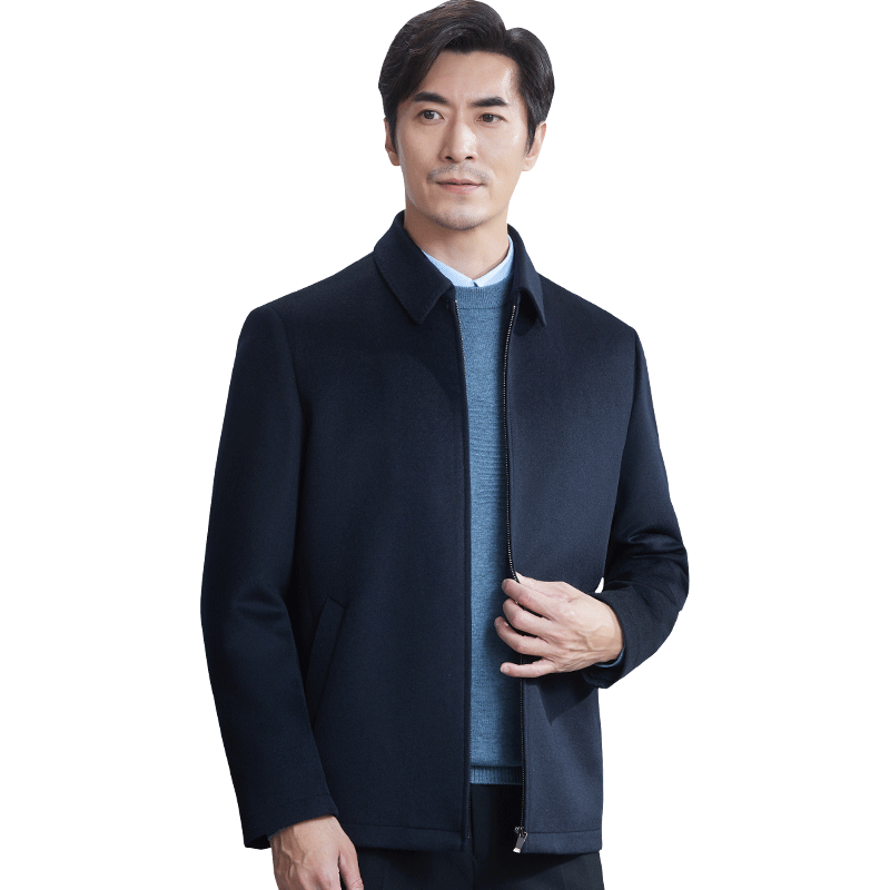红都翻领秋冬羊毛羊绒男夹克